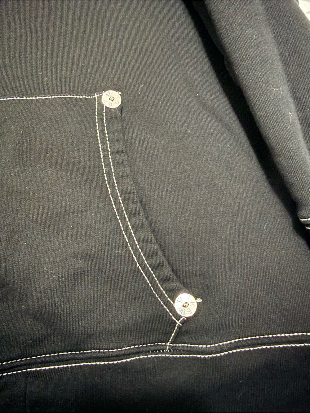 True Religion Black Zip Front Hoodie with Cream Drawstring - Picture 5 of 8